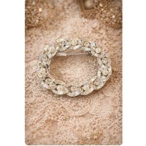 Vintage Gerry’s Rhinestone Faux Pearl Wreath Brooch Silver Tone oval Pin